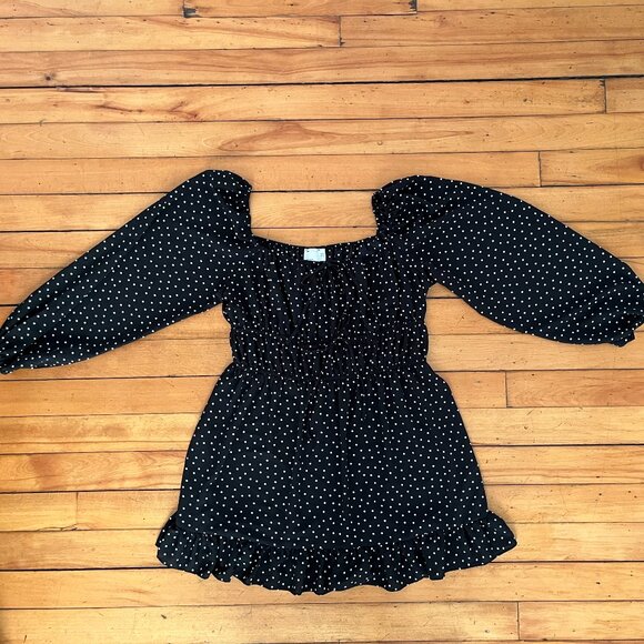 ASOS Curve  Long Sleeve Black and White Polka Dot Mini Dress, Size 14 - Picture 9 of 15